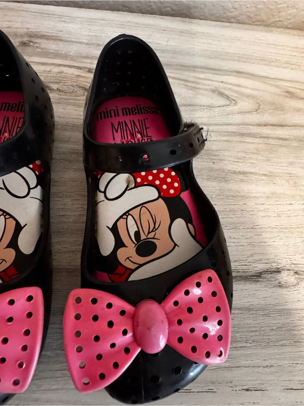 Mini Melissa Black and Pink Minnie Bow Jelly Mary Jane Sandals